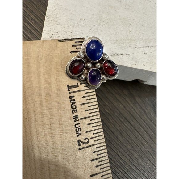 NAKAI NAVAJO 925 Sterling Silver Vintage Multi-Stone Earrings Amethyst Lapis - Picture 10 of 10